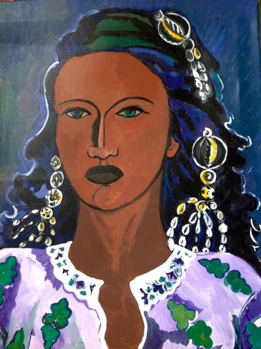 Peinture intitulée "Femme berbere" par Gilles Roy, Œuvre d'art originale, Acrylique