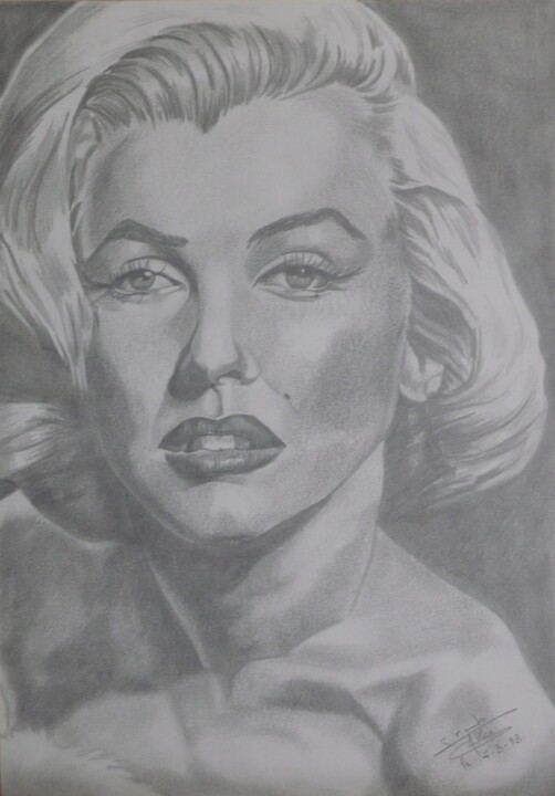 Disegno intitolato "Portrait de Marilyn…" da Gilles Staub (LeCrayonAgile), Opera d'arte originale, Matita