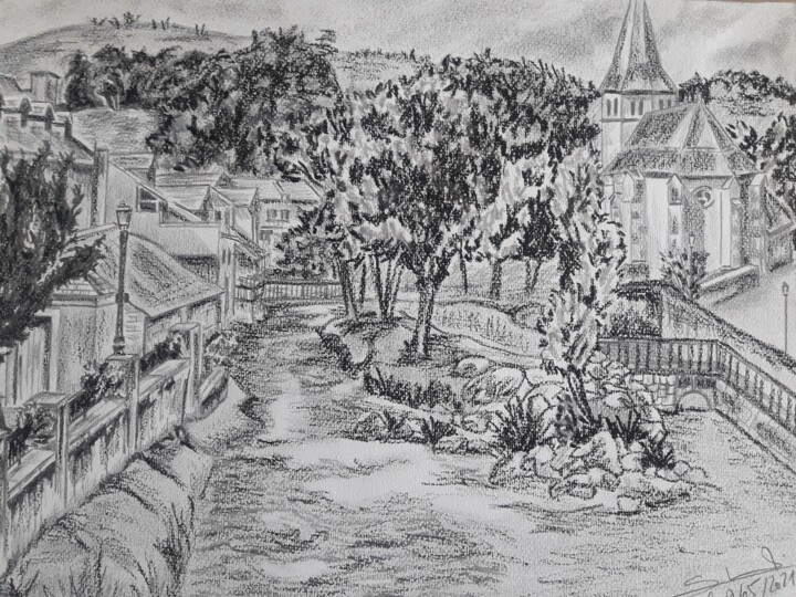 Dessin intitulée "Dessin paysage réal…" par Gilles Staub (LeCrayonAgile), Œuvre d'art originale, Crayon