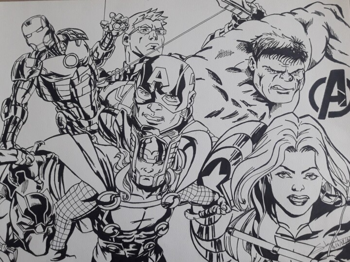 Dibujo titulada "Dessin des Avengers…" por Gilles Staub (LeCrayonAgile), Obra de arte original, Lápiz
