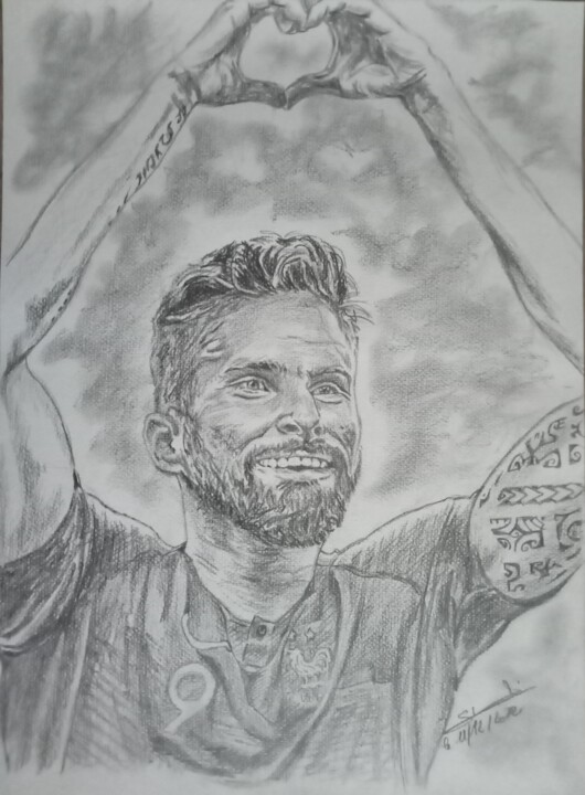 Disegno intitolato "Portrait du footbal…" da Gilles Staub (LeCrayonAgile), Opera d'arte originale, Matita