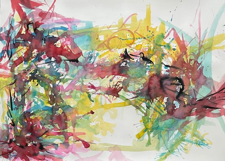 Pintura titulada "« Jardin Japonais »" por Gilles Surgès, Obra de arte original, Acuarela Montado en Vidrio