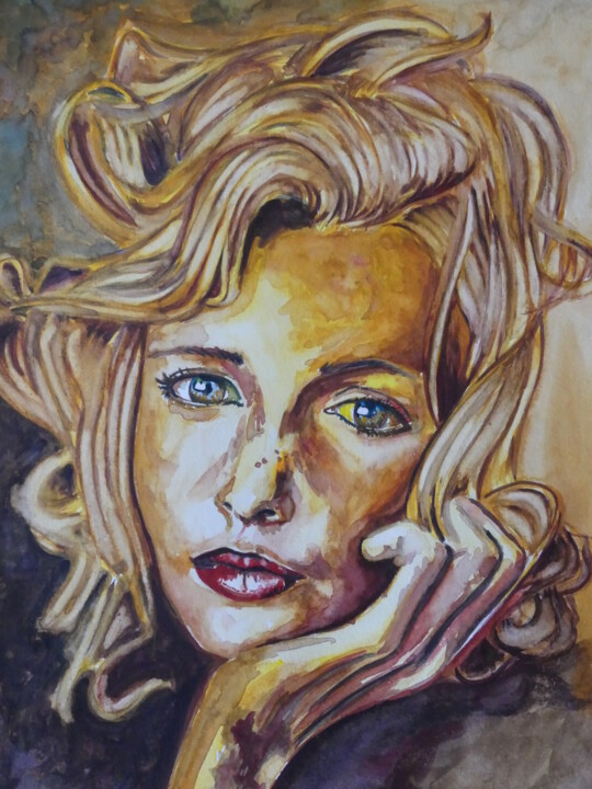 Peinture intitulée "cheveux d 'or" par Gilles Thoueilles, Œuvre d'art originale, Encre