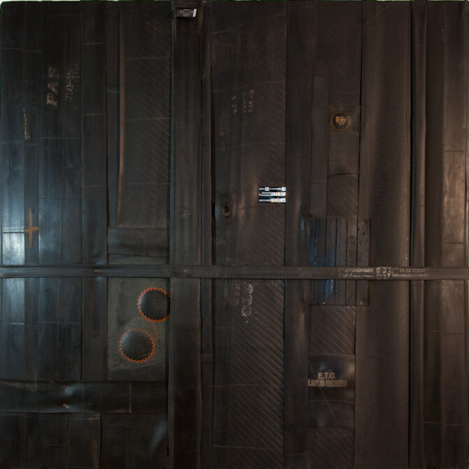 "Pneumatik 2" başlıklı Kolaj Gilles Toquoy (Pneu Man) tarafından, Orijinal sanat, Heykel Ahşap panel üzerine monte edilmiş