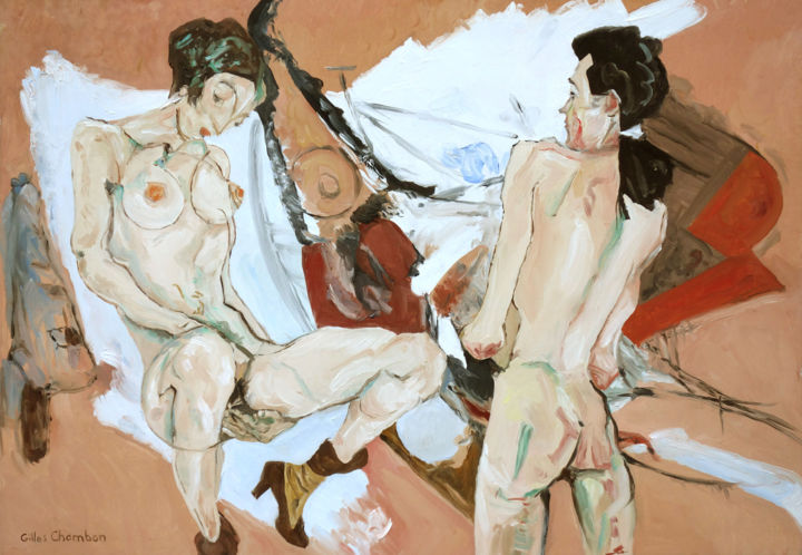 Painting titled "L'éducation sexuelle" by Gilles Chambon, Original Artwork, Oil