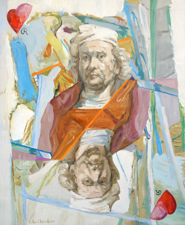 Peinture intitulée "Rembrandt Roi de Cœ…" par Gilles Chambon, Œuvre d'art originale, Huile Monté sur Châssis en bois