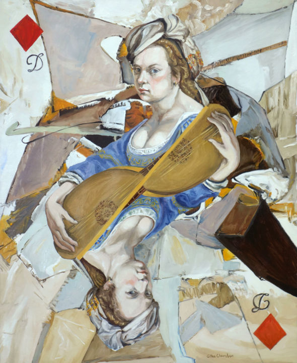 「Artemisia Gentilesc…」というタイトルの絵画 Gilles Chambonによって, オリジナルのアートワーク, オイル ウッドストレッチャーフレームにマウント