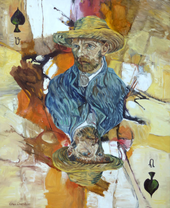 Painting titled "Van Gogh valet de p…" by Gilles Chambon, Original Artwork, Oil Mounted on Wood Stretcher frame