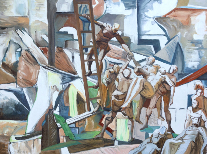 Peinture intitulée "Descente de croix" par Gilles Chambon, Œuvre d'art originale, Huile