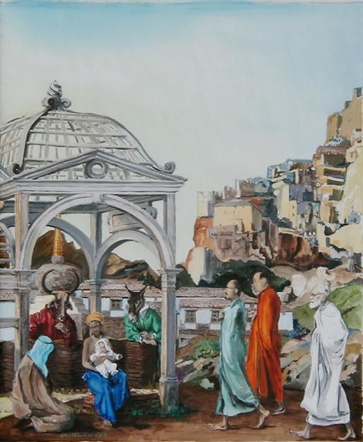 Pittura intitolato "L'adoration des mag…" da Gilles Chambon, Opera d'arte originale, Olio
