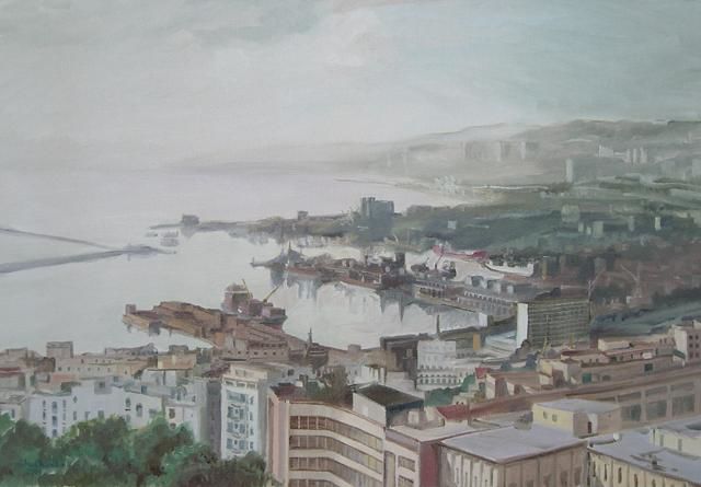 Pittura intitolato "La baie d'alger" da Gilles Chambon, Opera d'arte originale, Olio