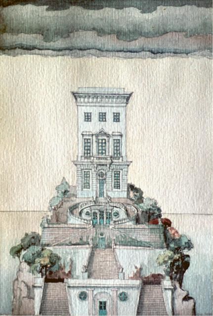 Peinture intitulée "Villa des nuées" par Gilles Chambon, Œuvre d'art originale, Aquarelle
