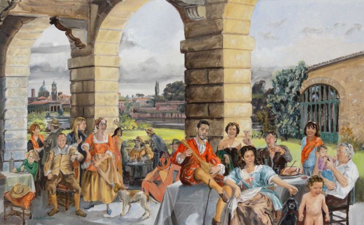 Pittura intitolato "La joyeuse compagnie" da Gilles Chambon, Opera d'arte originale