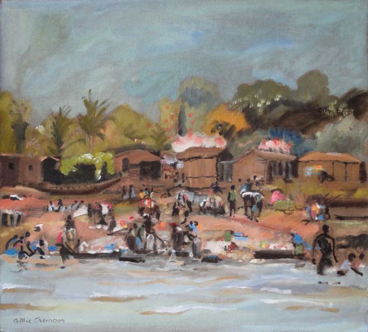 Pintura titulada "Fanico sur les bord…" por Gilles Chambon, Obra de arte original, Oleo