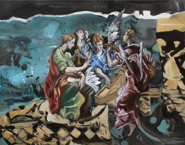 「Concert d'anges」というタイトルの絵画 Gilles Chambonによって, オリジナルのアートワーク, オイル