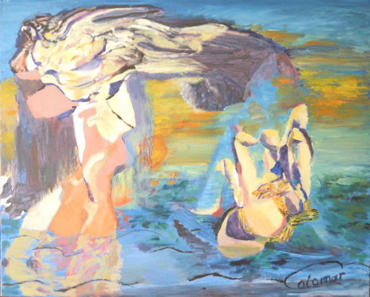 Peinture intitulée "femme à la stature" par Gilles Colomar, Œuvre d'art originale, Huile Monté sur Châssis en bois