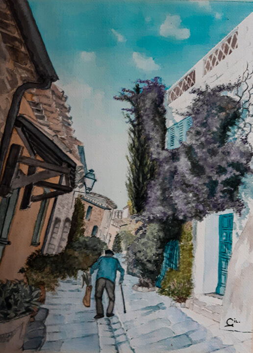 Peinture intitulée "Un dernier effort..…" par Gilles Mathieu, Œuvre d'art originale, Aquarelle