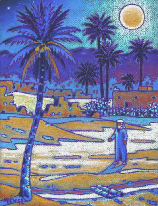 Pintura intitulada "pleine lune sur l'…" por Gilles Mével, Obras de arte originais, Pastel Montado em Cartão