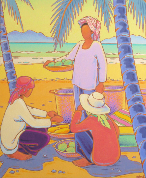 Painting titled "Cambodgiennes" by Gilles Mével, Original Artwork, Acrylic Mounted on Wood Stretcher frame