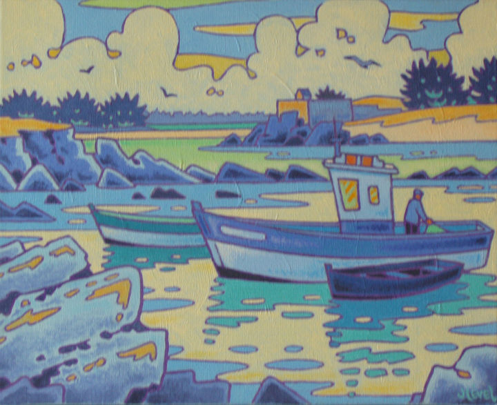Peinture intitulée "marine en bleu" par Gilles Mével, Œuvre d'art originale