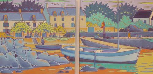 Painting titled "portivy en bleu , d…" by Gilles Mével, Original Artwork, Acrylic Mounted on Wood Stretcher frame