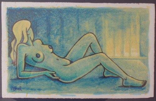 Pintura intitulada "nu bleu" por Gilles Mével, Obras de arte originais, Acrílico