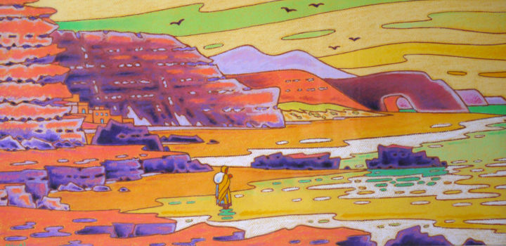 Painting titled "la plage de Legzira…" by Gilles Mével, Original Artwork, Pastel Mounted on Cardboard