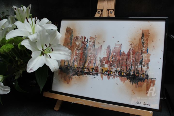 Peinture intitulée "Vue sur la ville" par Gilette Guerrero, Œuvre d'art originale, Acrylique