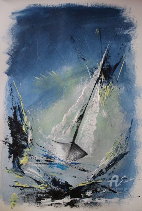 Painting titled "Le bateau" by Gilette Guerrero, Original Artwork, Acrylic