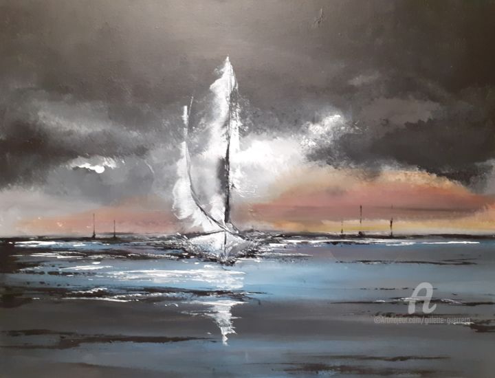 Peinture intitulée "Bateaux" par Gilette Guerrero, Œuvre d'art originale, Acrylique