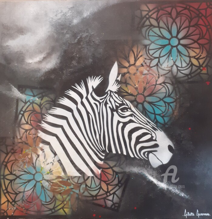 Schilderij getiteld "Zebre" door Gilette Guerrero, Origineel Kunstwerk, Acryl