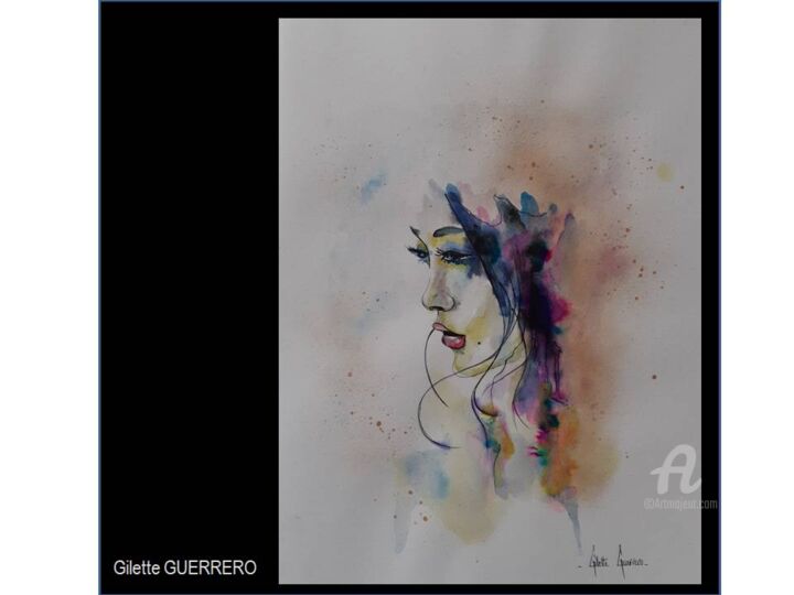 Peinture intitulée "ASIATIQUE1" par Gilette Guerrero, Œuvre d'art originale, Aquarelle Monté sur Verre