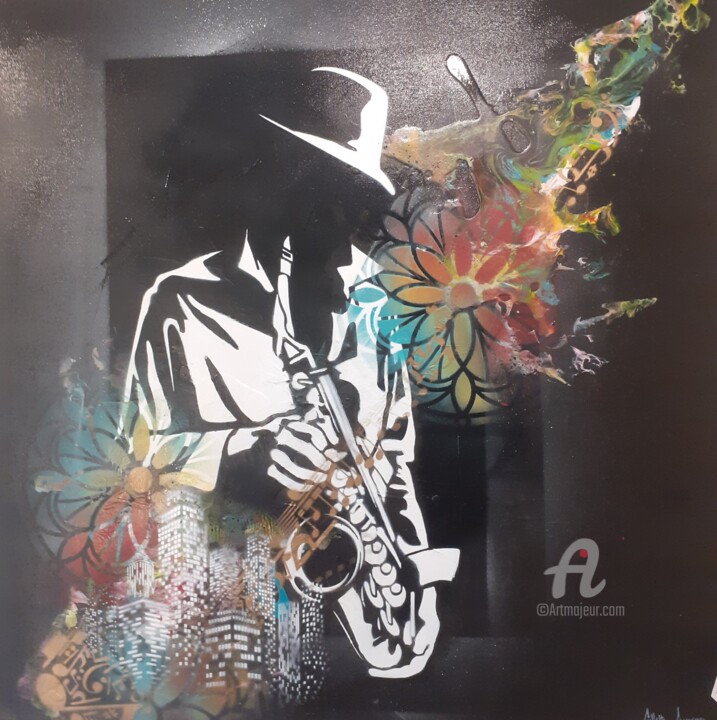 Painting titled "Jazz man" by Gilette Guerrero, Original Artwork, Acrylic
