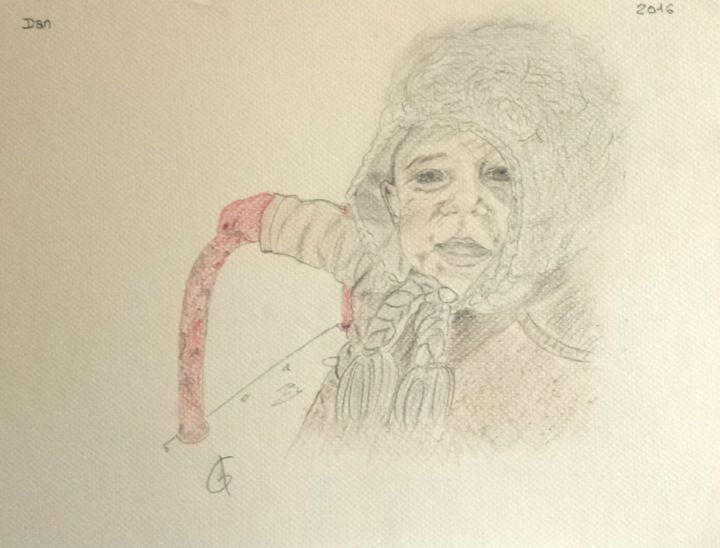 Disegno intitolato "A la neige" da Gilliane, Opera d'arte originale