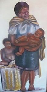 Peinture intitulée "Mother Of Two" par Gilly Kamangena, Œuvre d'art originale, Huile