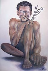 Peinture intitulée "San" par Gilly Kamangena, Œuvre d'art originale, Huile
