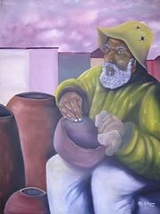 Peinture intitulée "Claypot Maker" par Gilly Kamangena, Œuvre d'art originale, Huile