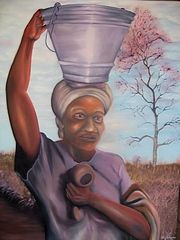 Peinture intitulée "Woman Carrying Wate…" par Gilly Kamangena, Œuvre d'art originale, Huile