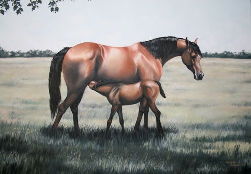 Painting titled "mare and foal" by Gimena Ferrari, Original Artwork