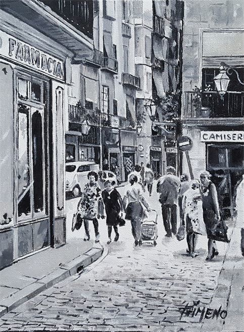 Pintura titulada "barrio gotico" por Gimeno, Obra de arte original