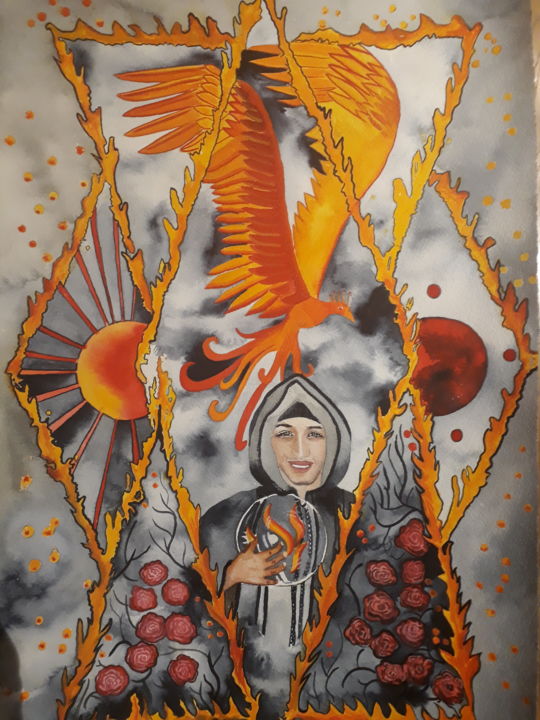 Schilderij getiteld "Fire" door Gina Göransson, Origineel Kunstwerk