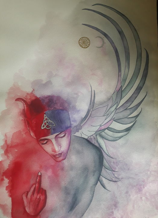 Pintura titulada "Devilangel" por Gina Göransson, Obra de arte original, Acuarela