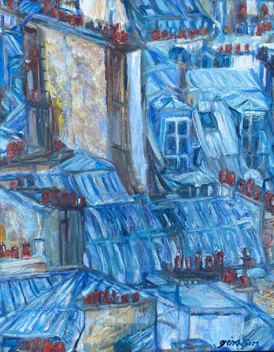 Painting titled "Parisian Rooftops N…" by Gina Son, Original Artwork, Oil