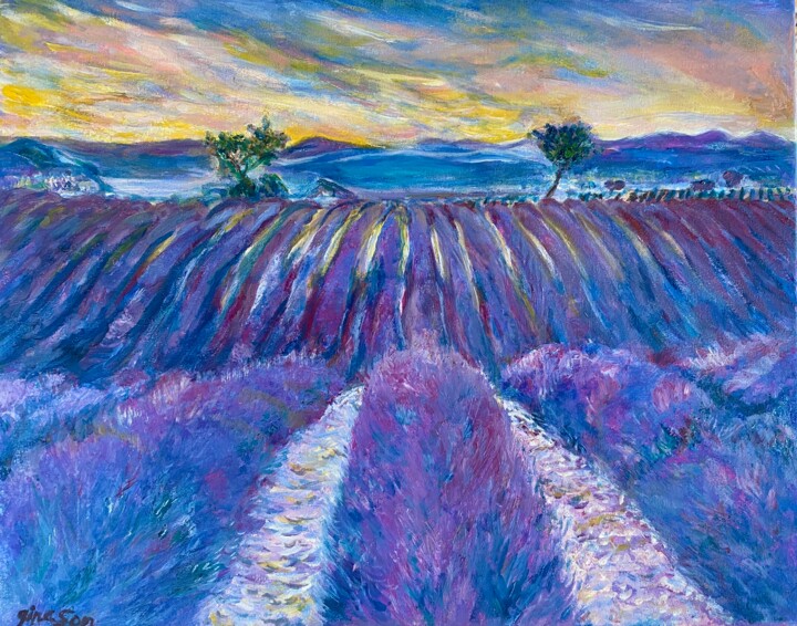 绘画 标题为“A Lavender Field of…” 由Gina Son, 原创艺术品, 油