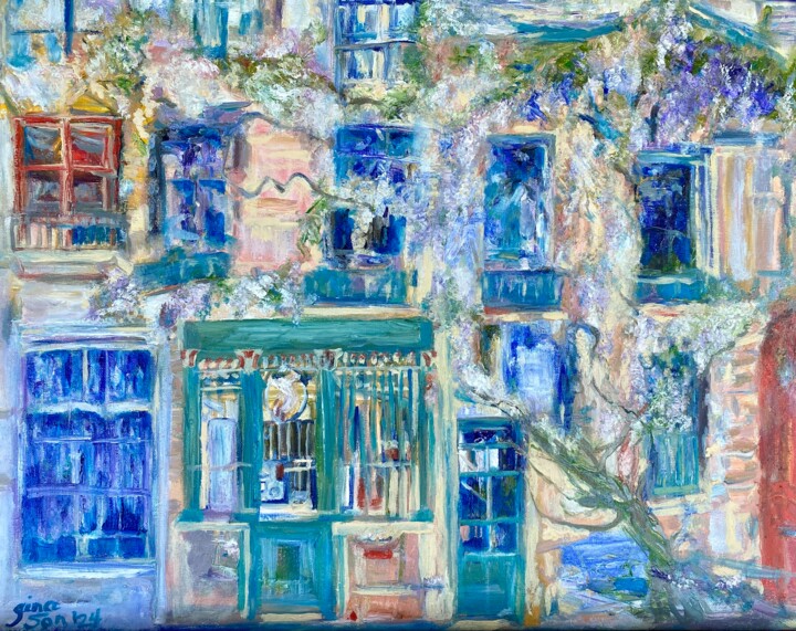 Pintura intitulada "Cafe Au Vieux Paris" por Gina Son, Obras de arte originais, Óleo