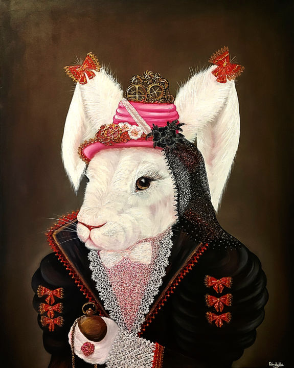 Painting titled "Milagros rabbit" by Alena Goncharova (Gindylla), Original Artwork, Oil