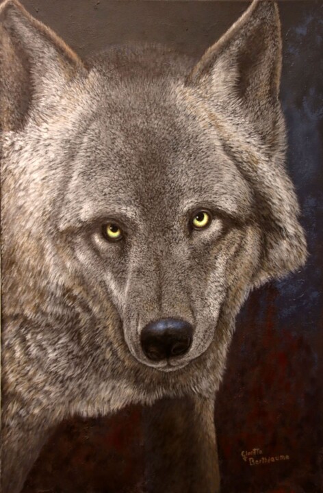 Peinture intitulée "Loup solitaire" par Ginette Berthiaume, Œuvre d'art originale, Acrylique