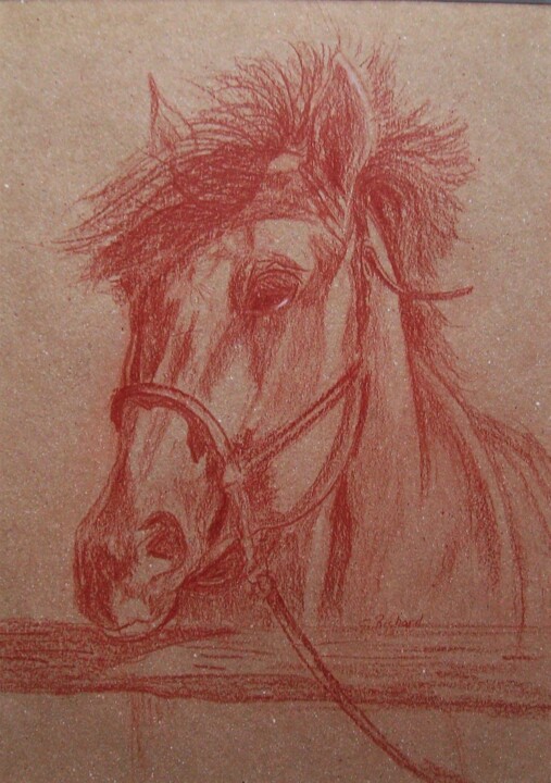 Drawing titled "tête de cheval" by Ginette Richard, Original Artwork, Conté