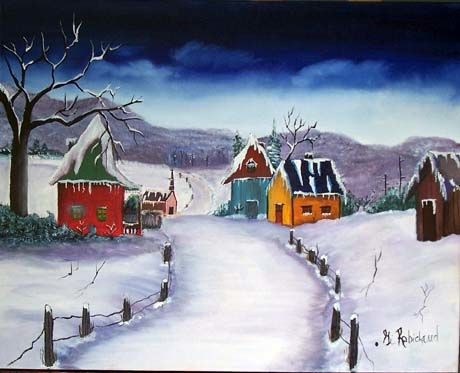 Painting titled "Route de campagne" by Ginette Robichaud, Original Artwork, Oil