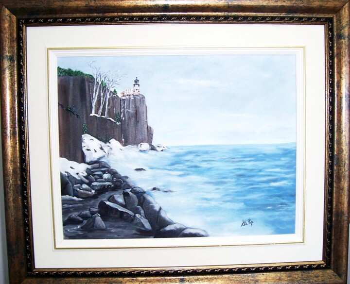 Painting titled "Bord de la mer" by Ginette Robichaud, Original Artwork, Oil Mounted on Wood Stretcher frame